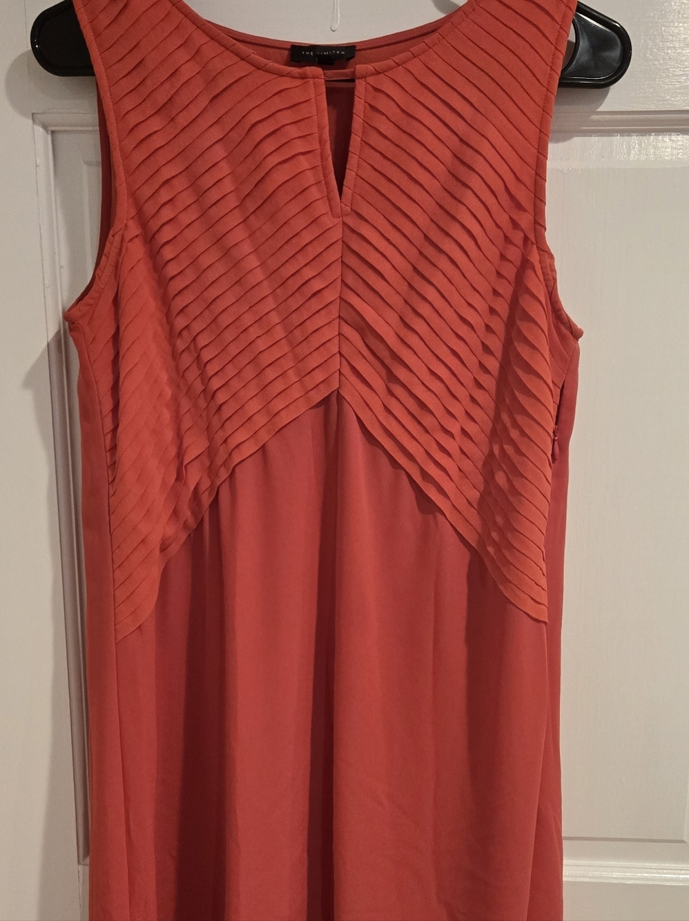 The Limited Coral Pleated V-Neck Midi Dress